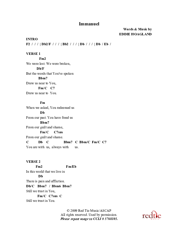 Immanuel Chords & Lyrics (Charles Billingsley / Red Tie Music)