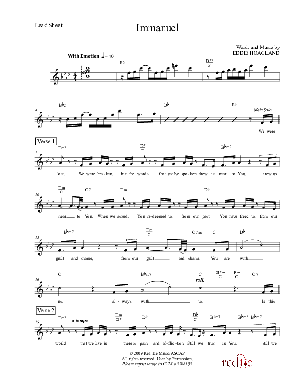 Immanuel Lead & Piano (Charles Billingsley / Red Tie Music)