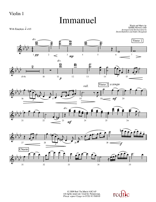 Immanuel Violin 1 (Charles Billingsley / Red Tie Music)