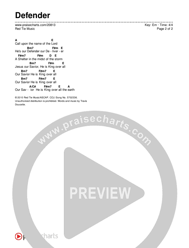 Defender Chords & Lyrics (Red Tie Music)