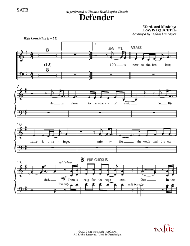 Defender Choir Vocals (SATB) (Red Tie Music)
