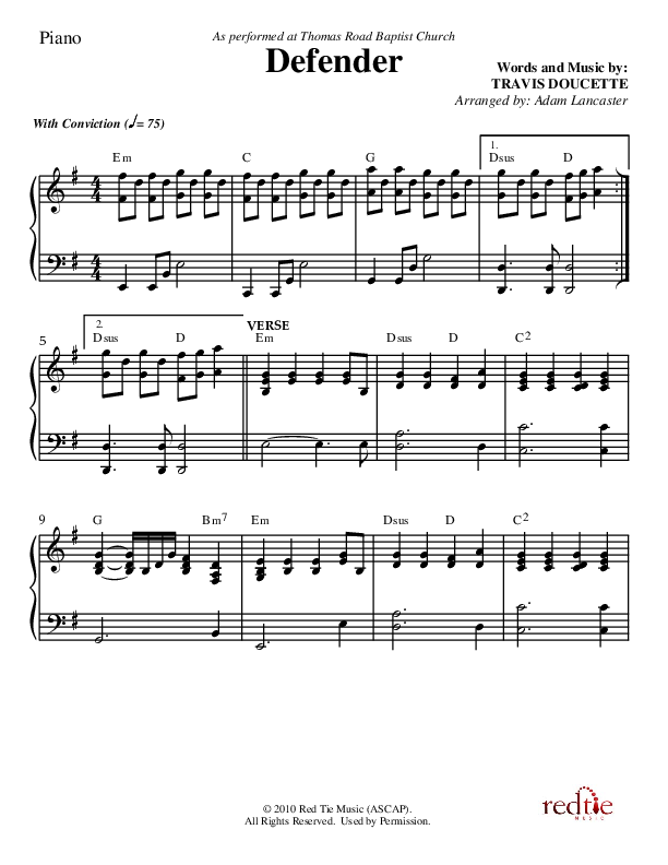 Defender Piano Sheet (Red Tie Music)