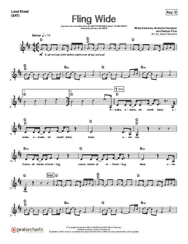 Fling Wide Lead Sheet (Misty Edwards)
