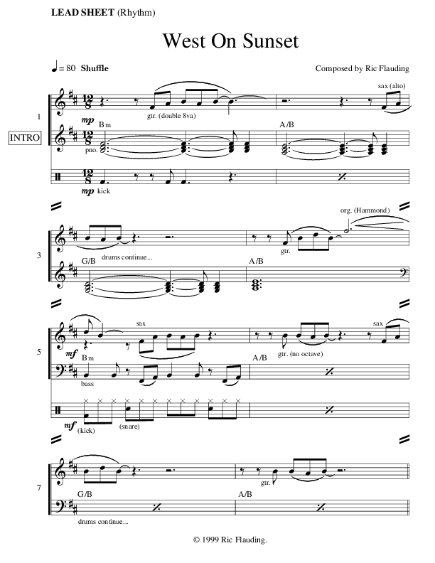 West On Sunset Lead Sheet (Ric Flauding)