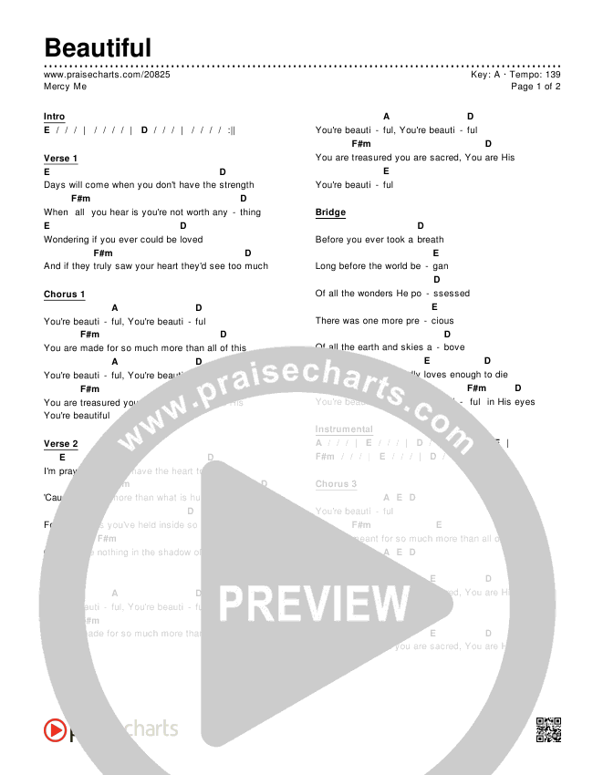 Beautiful Chords & Lyrics (MercyMe)