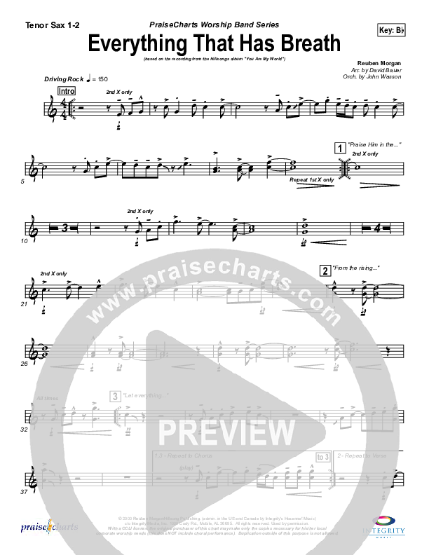 Everything That Has Breath Tenor Sax 1/2 (Hillsong Worship)