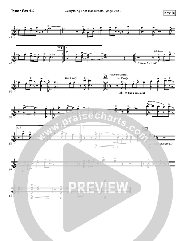 Everything That Has Breath Tenor Sax 1/2 (Hillsong Worship)