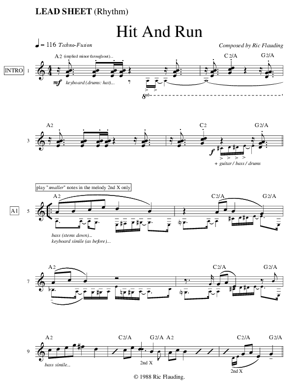 Hit And Run (Instrumental) Lead Sheet (Ric Flauding)