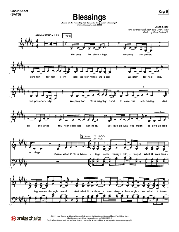 Blessings Choir Sheet (SATB) (Laura Story)