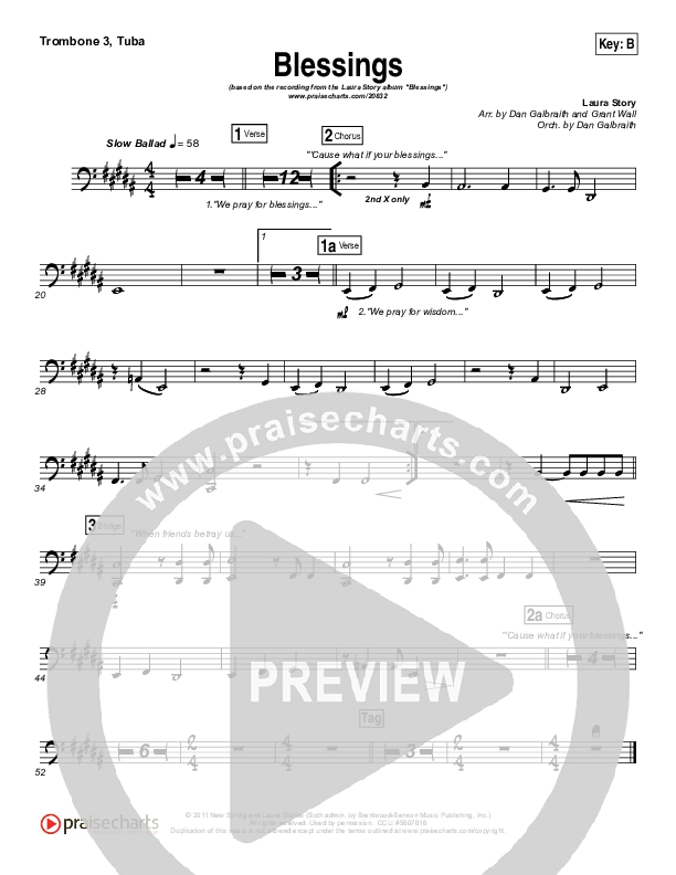 Blessings Trombone/Tuba Sheet Music PDF (Laura Story) PraiseCharts