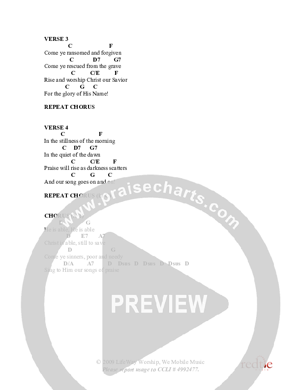 Christ Is Able To Save Chord Chart (Charles Billingsley)