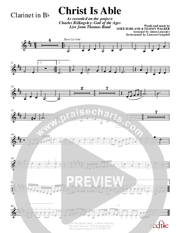 Christ Is Able To Save Clarinet (Charles Billingsley)