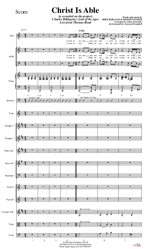 Christ Is Able To Save Conductor's Score (Charles Billingsley)