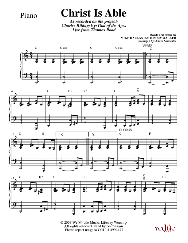 Christ Is Able To Save Piano Sheet (Charles Billingsley)