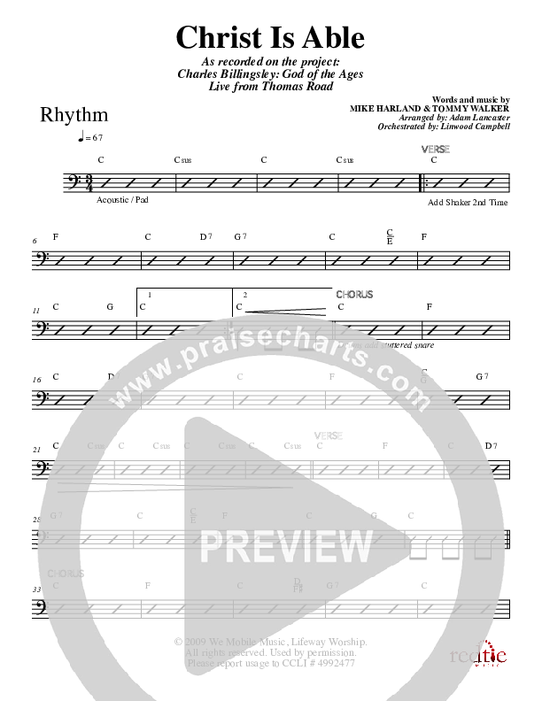 Christ Is Able To Save Rhythm Chart (Charles Billingsley)