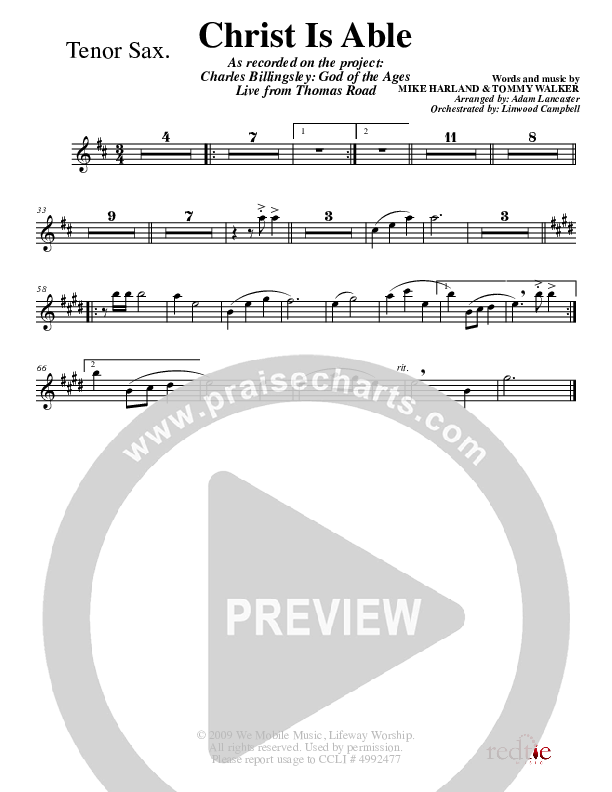 Christ Is Able To Save Tenor Sax 2 (Charles Billingsley)