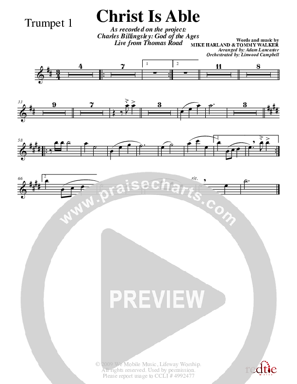 Christ Is Able To Save Trumpet 1 (Charles Billingsley)