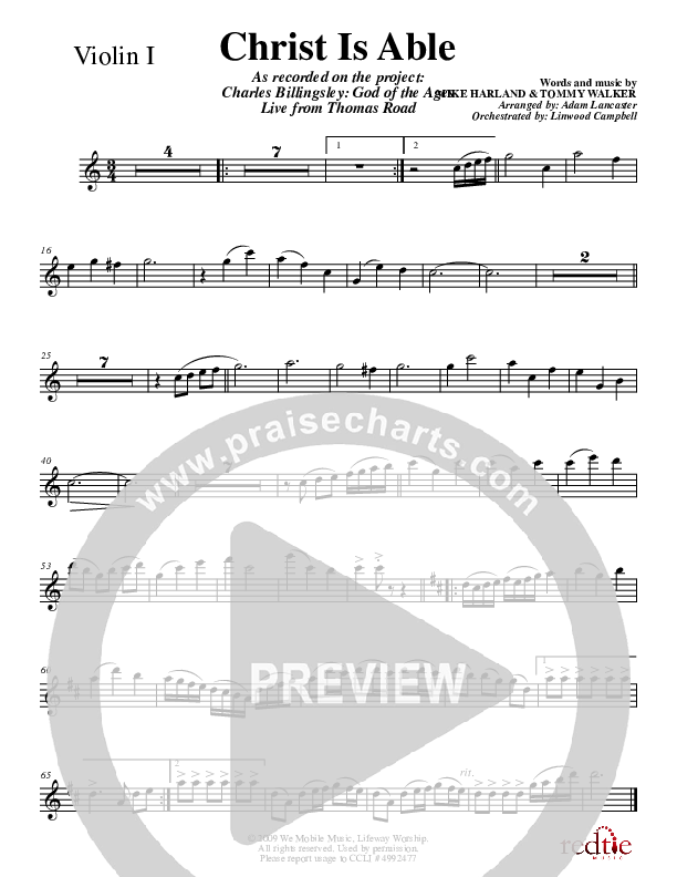 Christ Is Able To Save Violin 1 (Charles Billingsley)