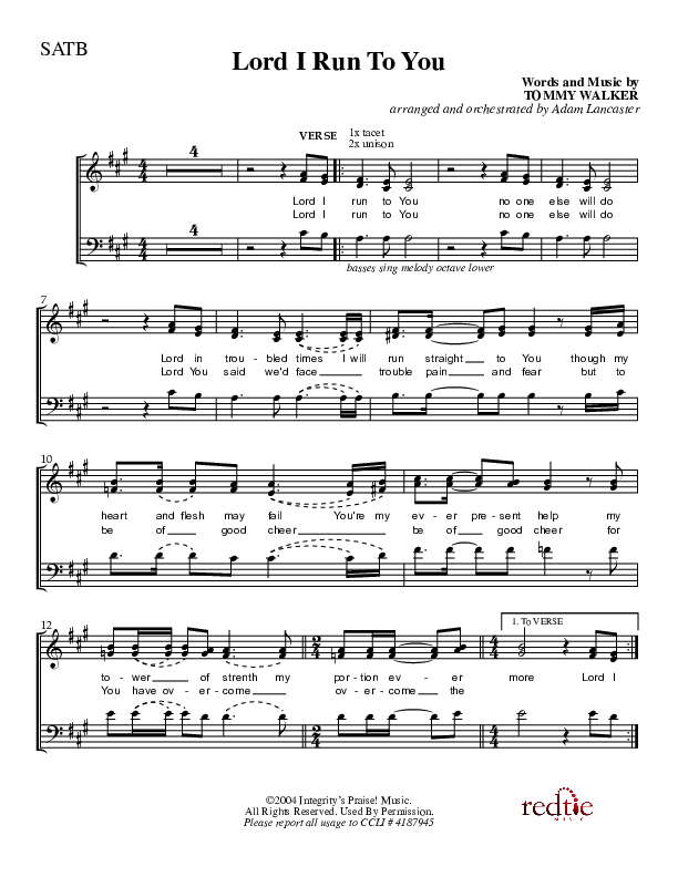 Lord I Run To You Choir Vocals (SATB) (Charles Billingsley)