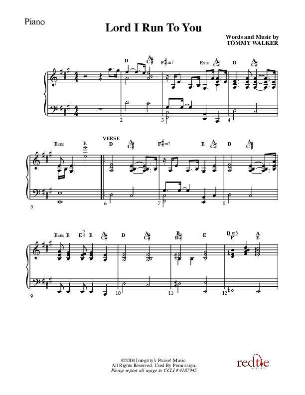 Lord I Run To You Piano Sheet (Charles Billingsley)