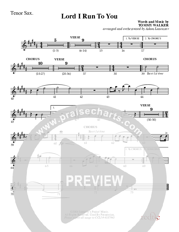 Lord I Run To You Tenor Sax 2 (Charles Billingsley)