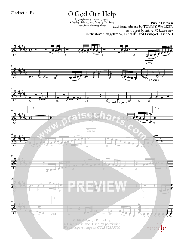 O God Our Help In Ages Past Clarinet (Charles Billingsley)