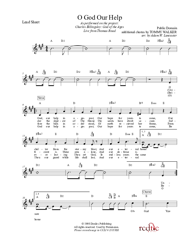 O God Our Help In Ages Past Lead Sheet (Charles Billingsley)