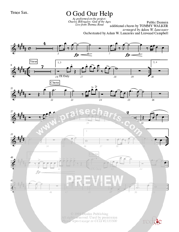 O God Our Help In Ages Past Tenor Sax 2 (Charles Billingsley)