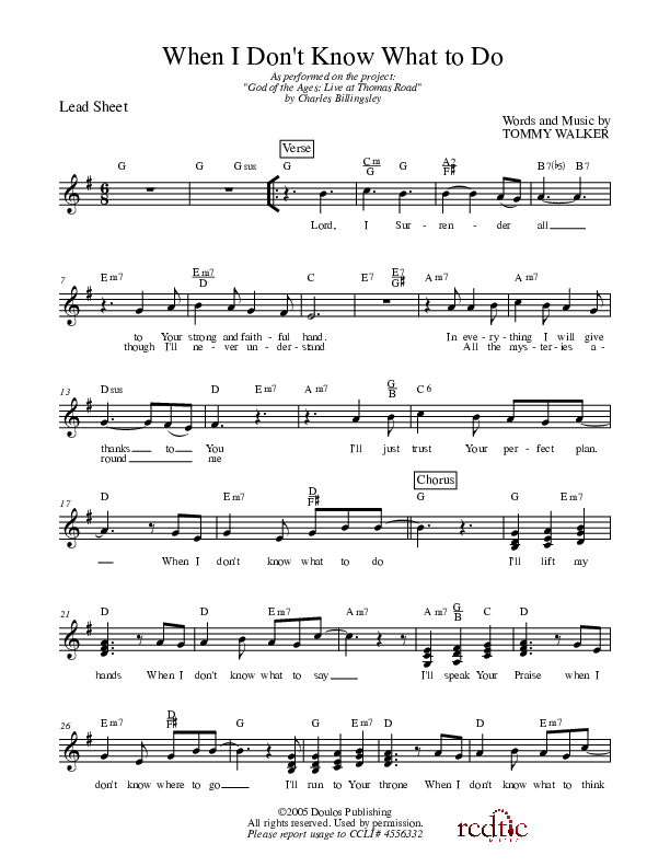 When I Don't Know What To Do Lead Sheet (Charles Billingsley)