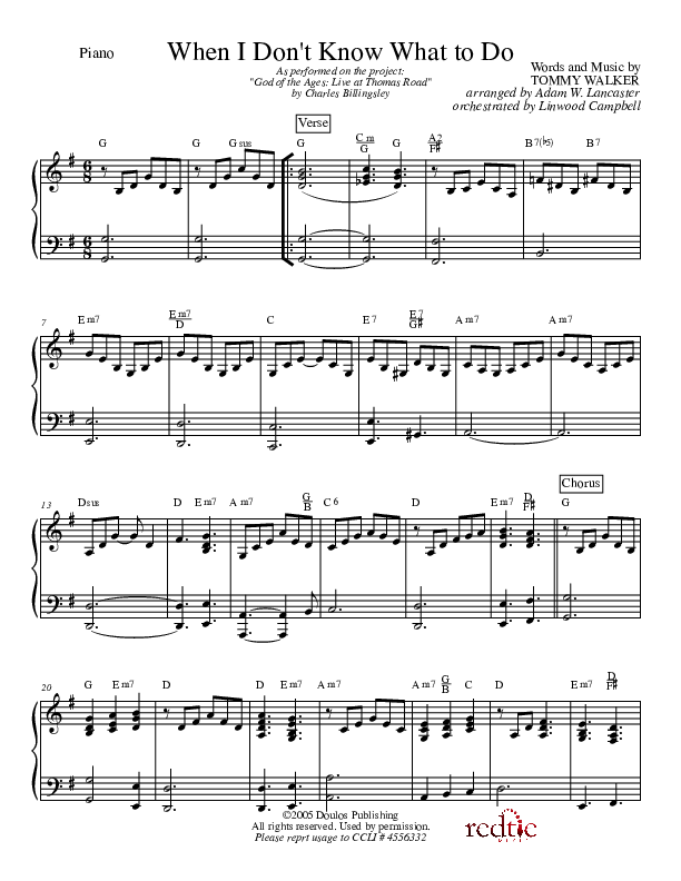 When I Don't Know What To Do Piano Sheet (Charles Billingsley)