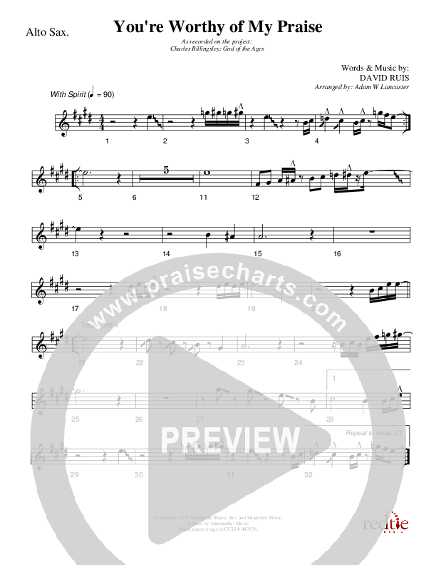 You're Worthy Of My Praise Alto Sax (Charles Billingsley)