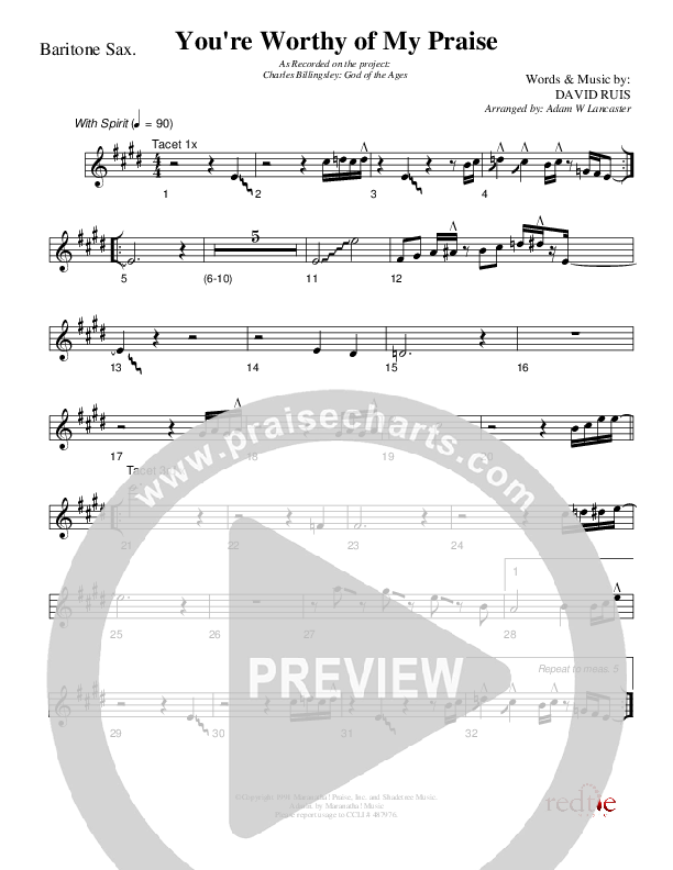 You're Worthy Of My Praise Bari Sax (Charles Billingsley)