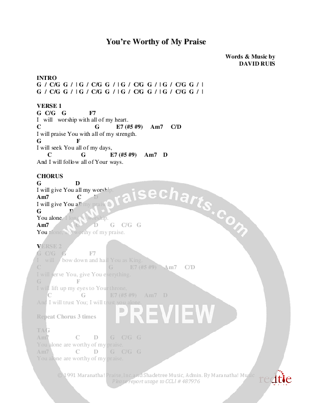 You're Worthy Of My Praise Chords & Lyrics (Charles Billingsley)