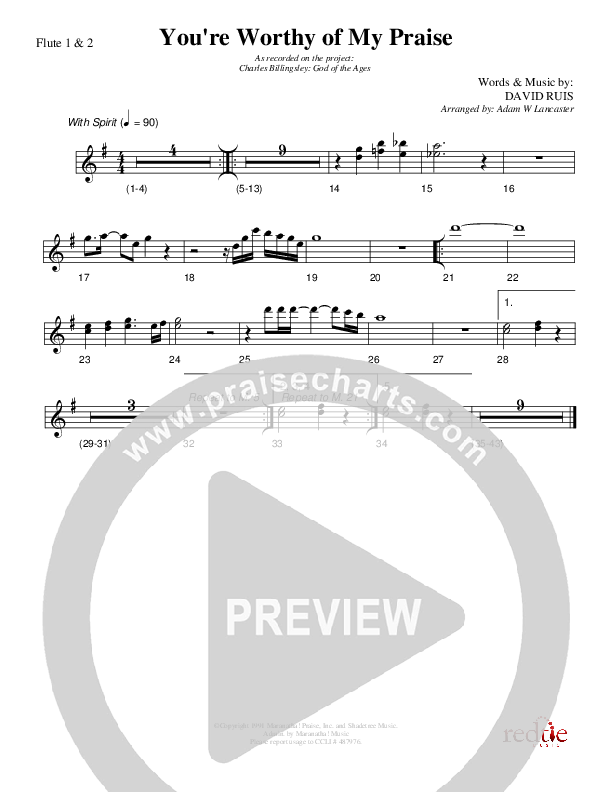 You're Worthy Of My Praise Flute 1/2 (Charles Billingsley)