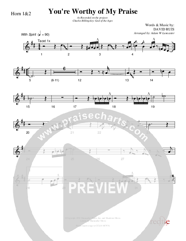 You're Worthy Of My Praise French Horn 1/2 (Charles Billingsley)