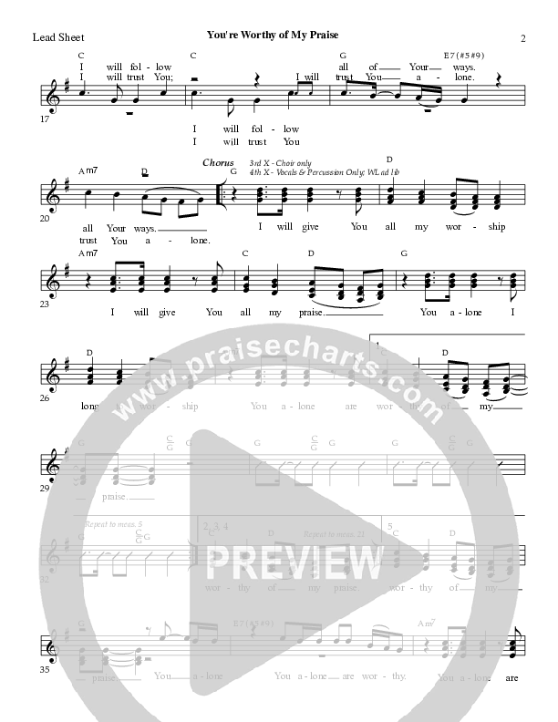 You're Worthy Of My Praise Lead Sheet (Charles Billingsley)