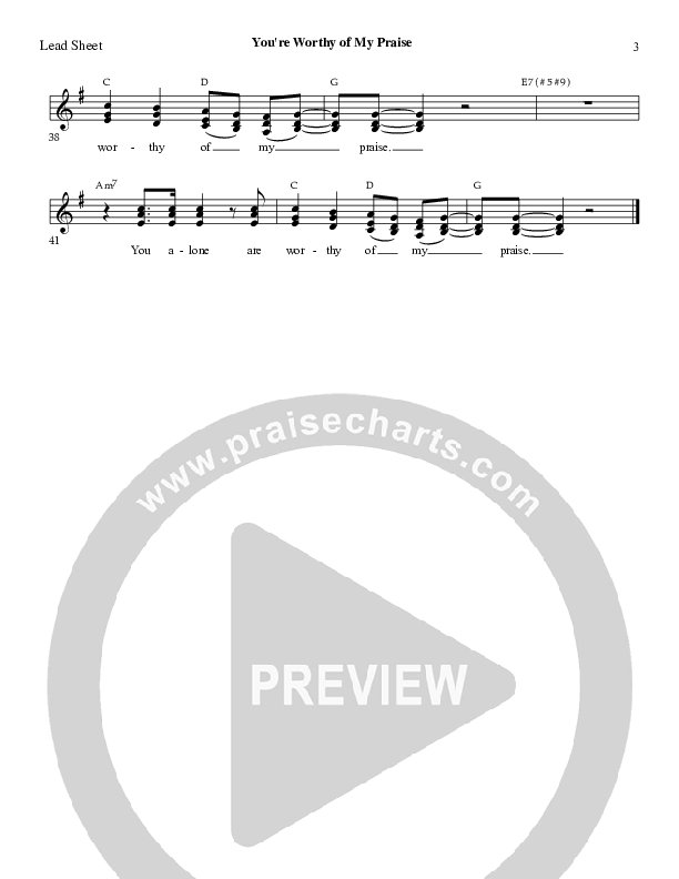 You're Worthy Of My Praise Lead Sheet (Charles Billingsley)