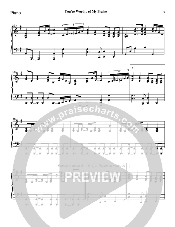 You're Worthy Of My Praise Piano Sheet (Charles Billingsley)