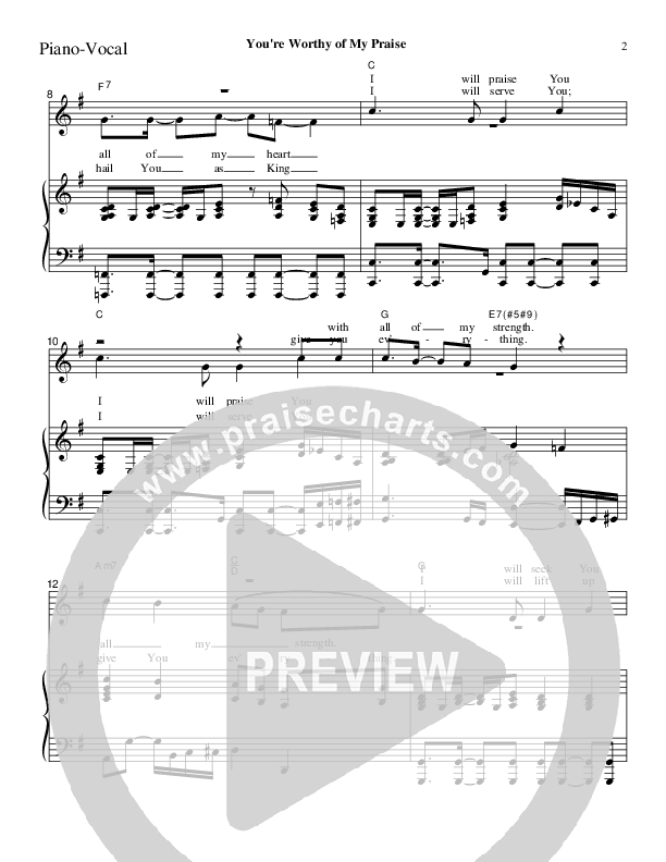 You're Worthy Of My Praise Piano/Vocal (Charles Billingsley)