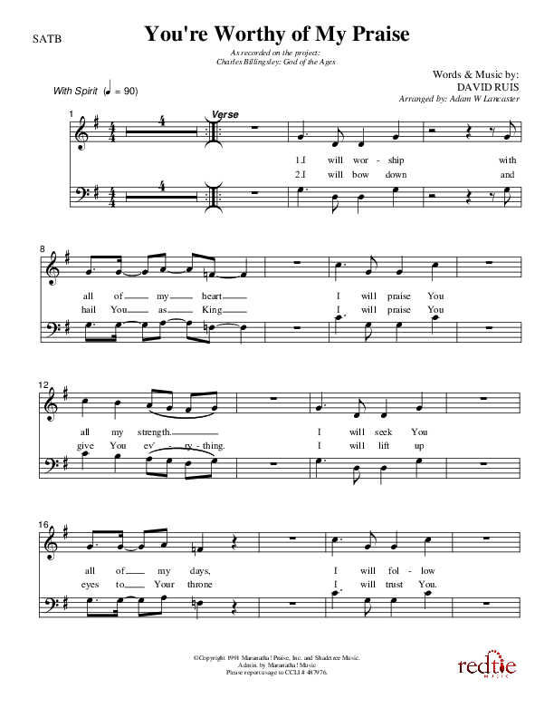 You're Worthy Of My Praise Piano/Vocal (SATB) (Charles Billingsley)