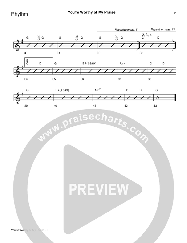 You're Worthy Of My Praise Rhythm Chart (Charles Billingsley)