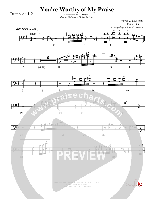 You're Worthy Of My Praise Trombone 1/2 (Charles Billingsley)