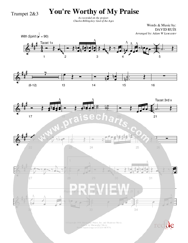 You're Worthy Of My Praise Trumpet 2/3 (Charles Billingsley)