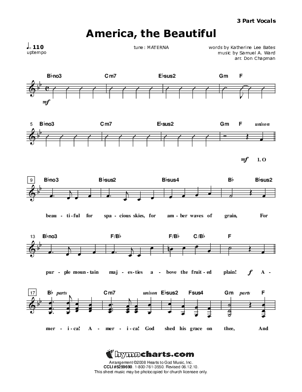 America The Beautiful Lead Sheet (SAT) (Don Chapman)