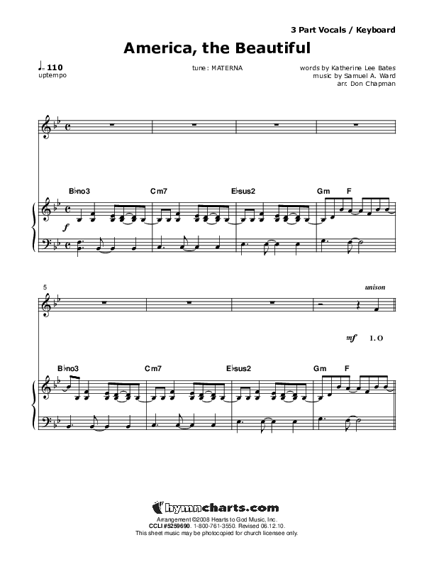 America The Beautiful Piano/Vocal (SAT) (Don Chapman)