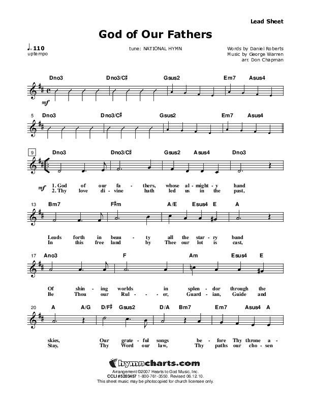 God Of Our Fathers Lead Sheet (Don Chapman)