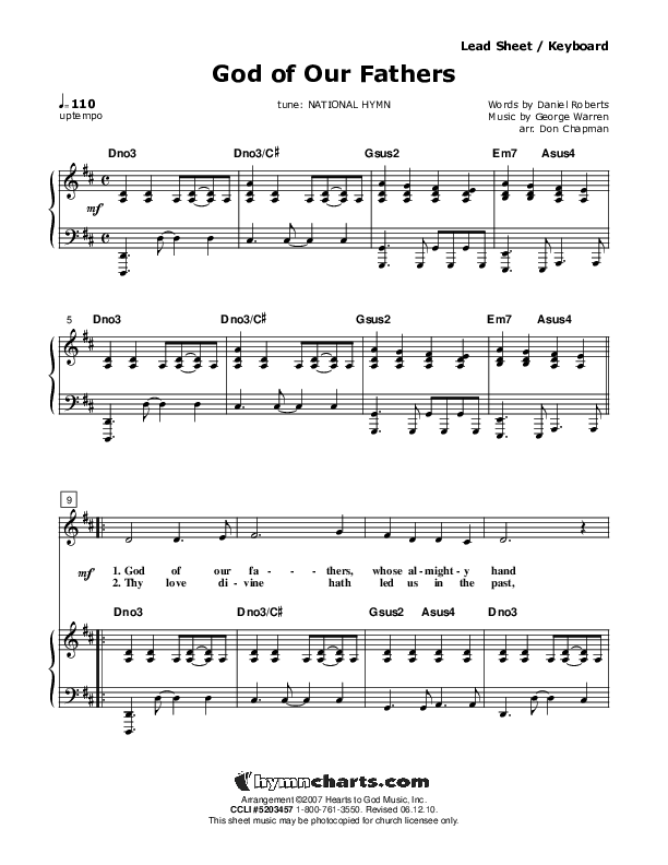 God Of Our Fathers Piano/Vocal (Don Chapman)