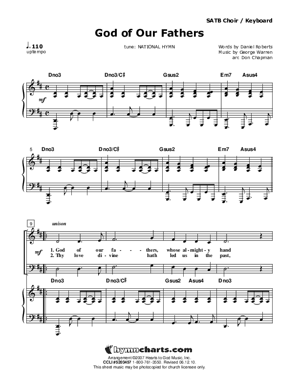 God Of Our Fathers Piano/Vocal (SATB) (Don Chapman)