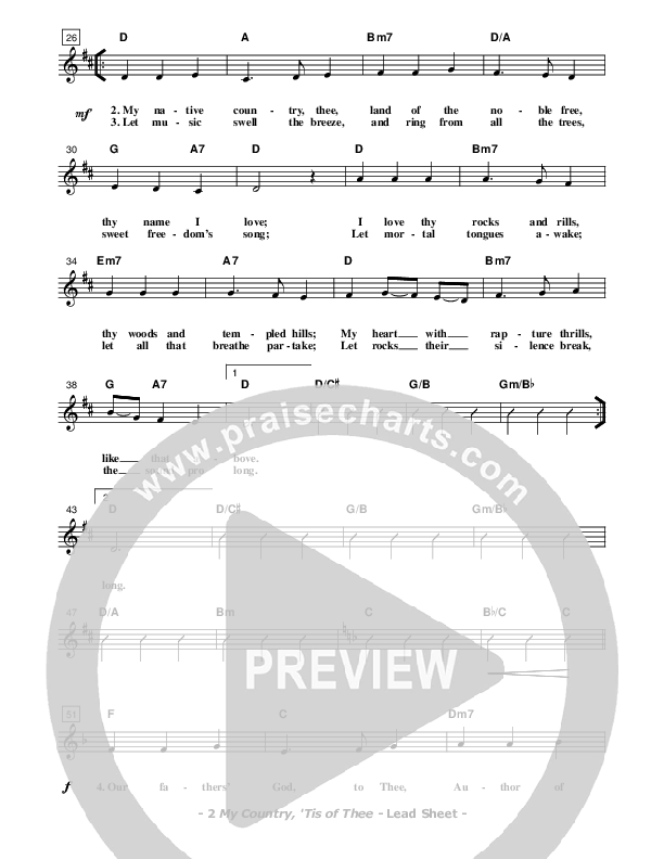 My Country Tis Of Thee Lead Sheet (Don Chapman)