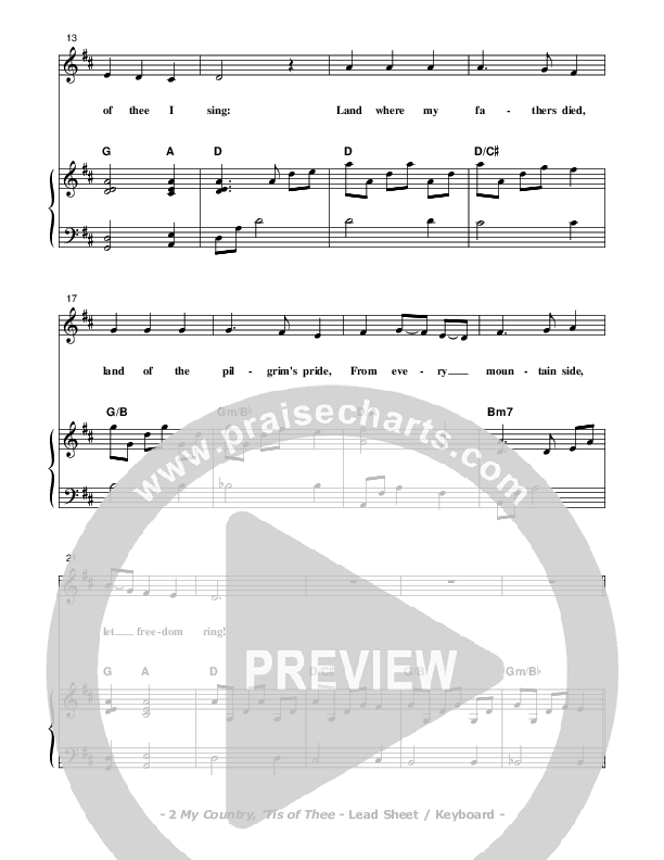 My Country Tis Of Thee Piano/Vocal (Don Chapman)